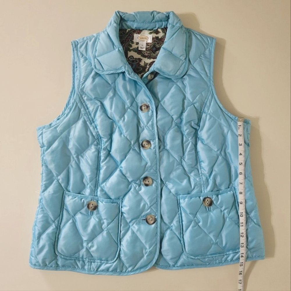 Talbots Quilted Down Lined Aqua Button Front Vest - image 5